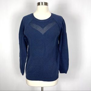 Market & Spruce Stitch Fix open knit crewneck sweater navy blue medium